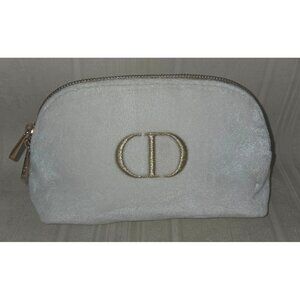 Dior Cream Cosmetic Pouch with Gold CD Emblem